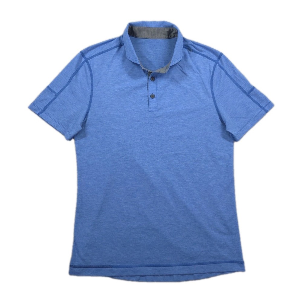 Lululemon Polo Shirt Mens Medium Performance‎ Stretch Short Sleeve Blue